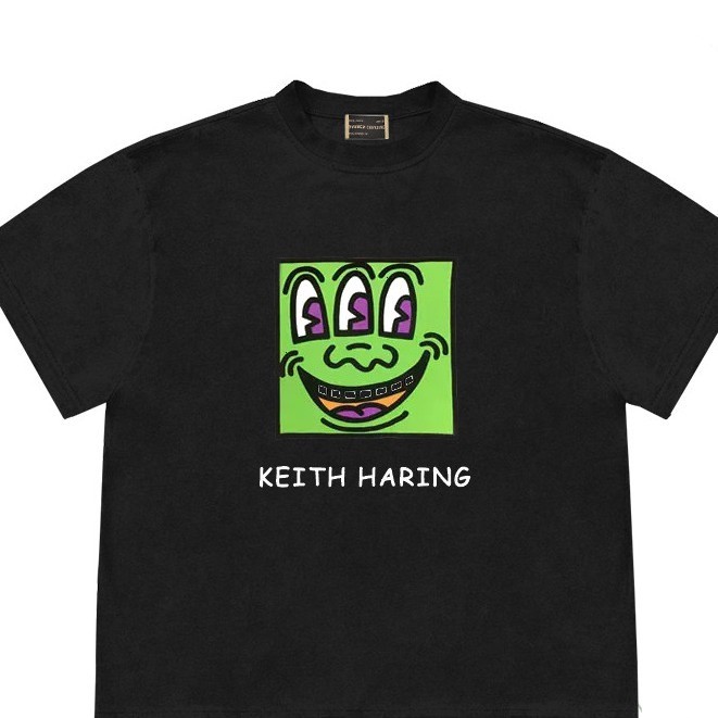 T-ShirtKeith Haring Keith Haring (Keith Haring)  สีเขียวปากใหญ่พิมพ์ลายลําลองแขนสั้นพิเศษ Permit S-5