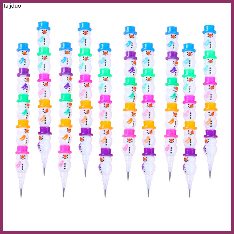 20 ชิ้น Snowman ดินสอ Stackable ดินสอสัตว์อัตโนมัติดินสอสีคริสต์มาสเครื่องเขียนอุปกรณ์ Stacking Point taijduo