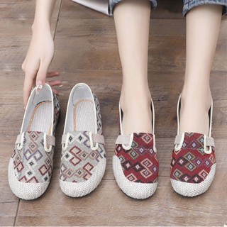 go🚚รองเท้าผ้าใบผู้หญิง ถักเปีย รองเทาสลิปออน ลำลอง แฟชั่น ยื…