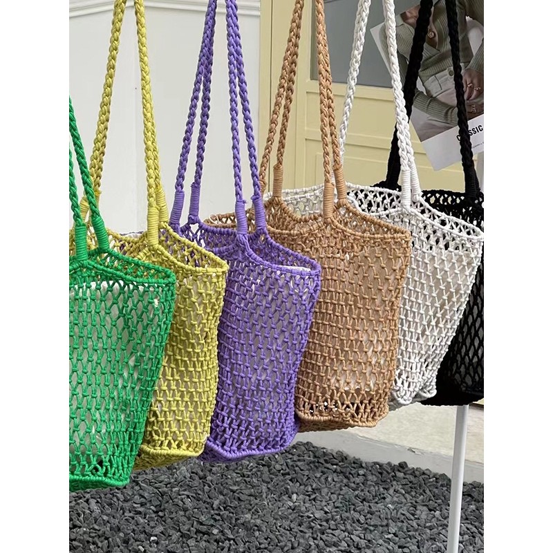 กระเป๋าเชือกถัก แบบใหม่ ตาข่าย มีถุงผ้าให้ มี 6 สี P165
