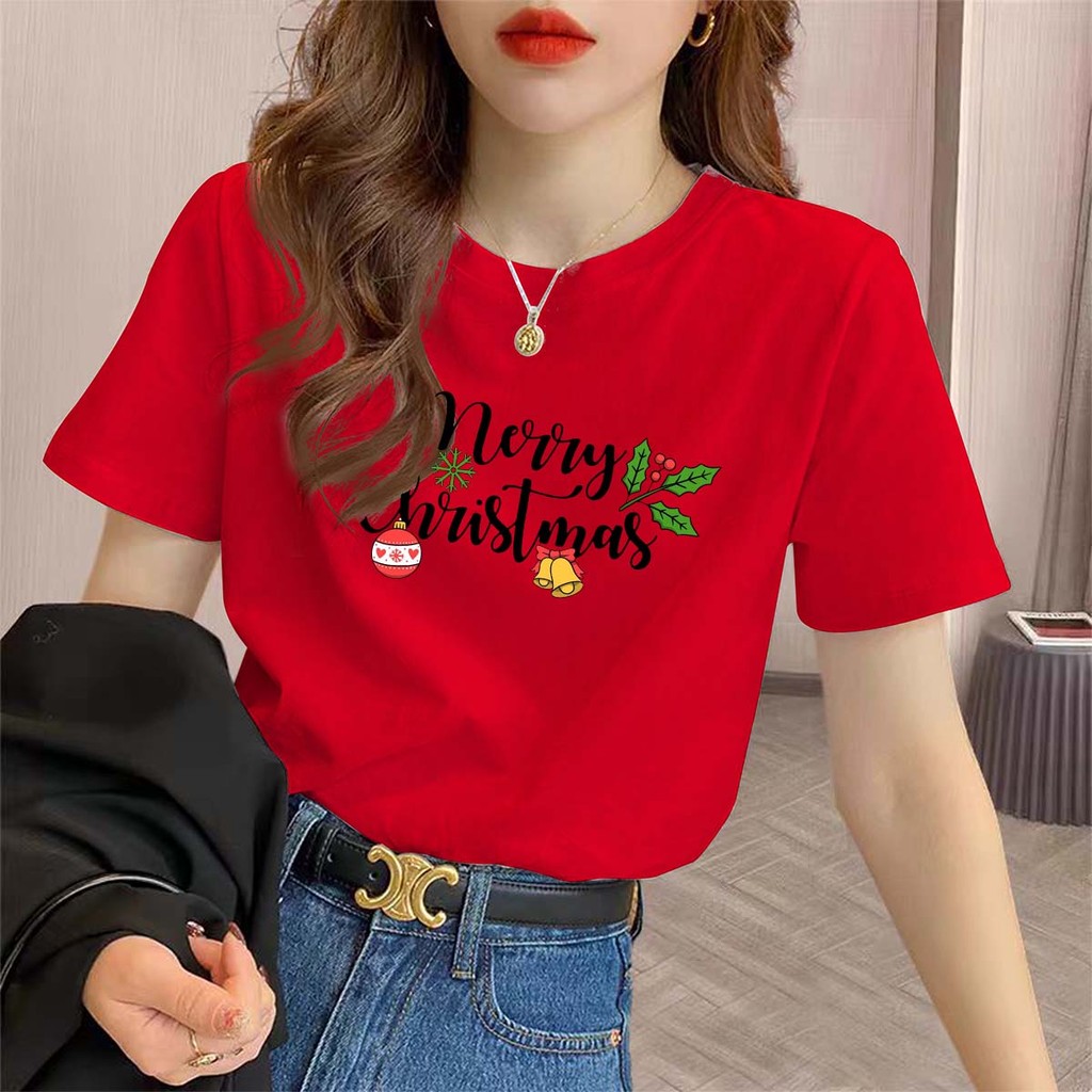 เสื้อยืด คริสต์มาส Merry Christmas T-shirt ต้นคริสต์มาส พิมพ์ลาย เสื้อครอบครัวคริสต์มาส วันคริสต์มาส