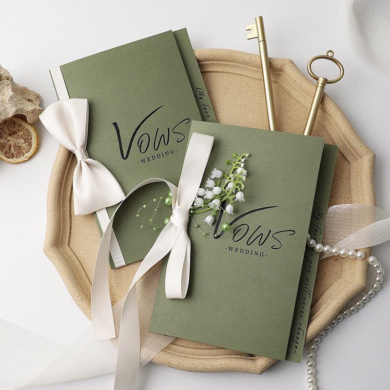 บัตรคําอวยพรงานแต่งงานเจ้าสาวเจ้าบ่าว Vows Declaration Book Card ที่เขียนด้วยลายมือ Mori สไตล์ Simpl