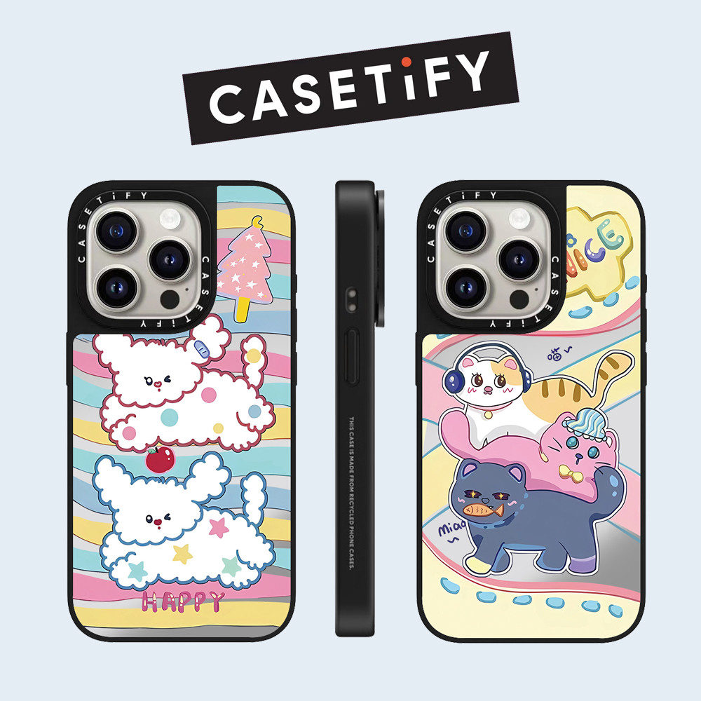 Drop proof CASETIFY เคสโทรศัพท์สําหรับ iPhone 16promax 16pro 16 15Pro 15promax 14promax 13 13promax พิมพ์ด้านข้างเคสแข็งแมวน่ารัก 12promax กรณี iPhone 11 กรณีคุณภาพสูง
