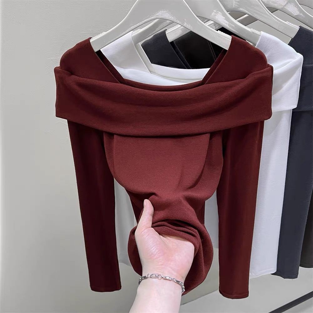 เสื้อแขนยาวทรงสลิมกํามะหยี่อบอุ่นคุณภาพสูงสําหรับฤดูใบไม้ร่วงของผู้หญิง