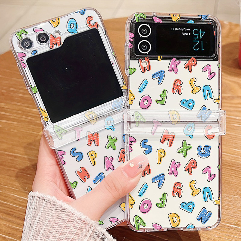 Slim ลายการ์ตูนน่ารักเคสใส Samsung Galaxy Z Flip 6 Z Flip 5 Z Flip 4 Z Flip 3 5G ปลอกบานพับเต็ม Hard PC กันกระแทกฝาหลัง