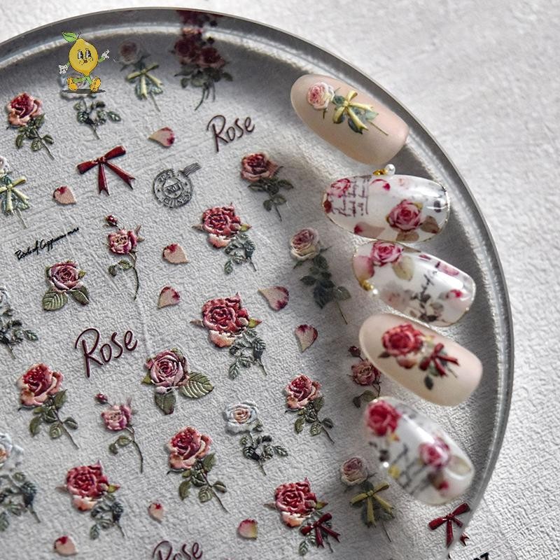 [mozh] 1 แผ่น Rose สติ๊กเกอร์ติดเล็บดอกไม้เลเซอร์สติกเกอร์เล็บ Rose Self กาว Decals ตกแต่งเล็บ DIY อุปกรณ์เสริม Salon [TH]