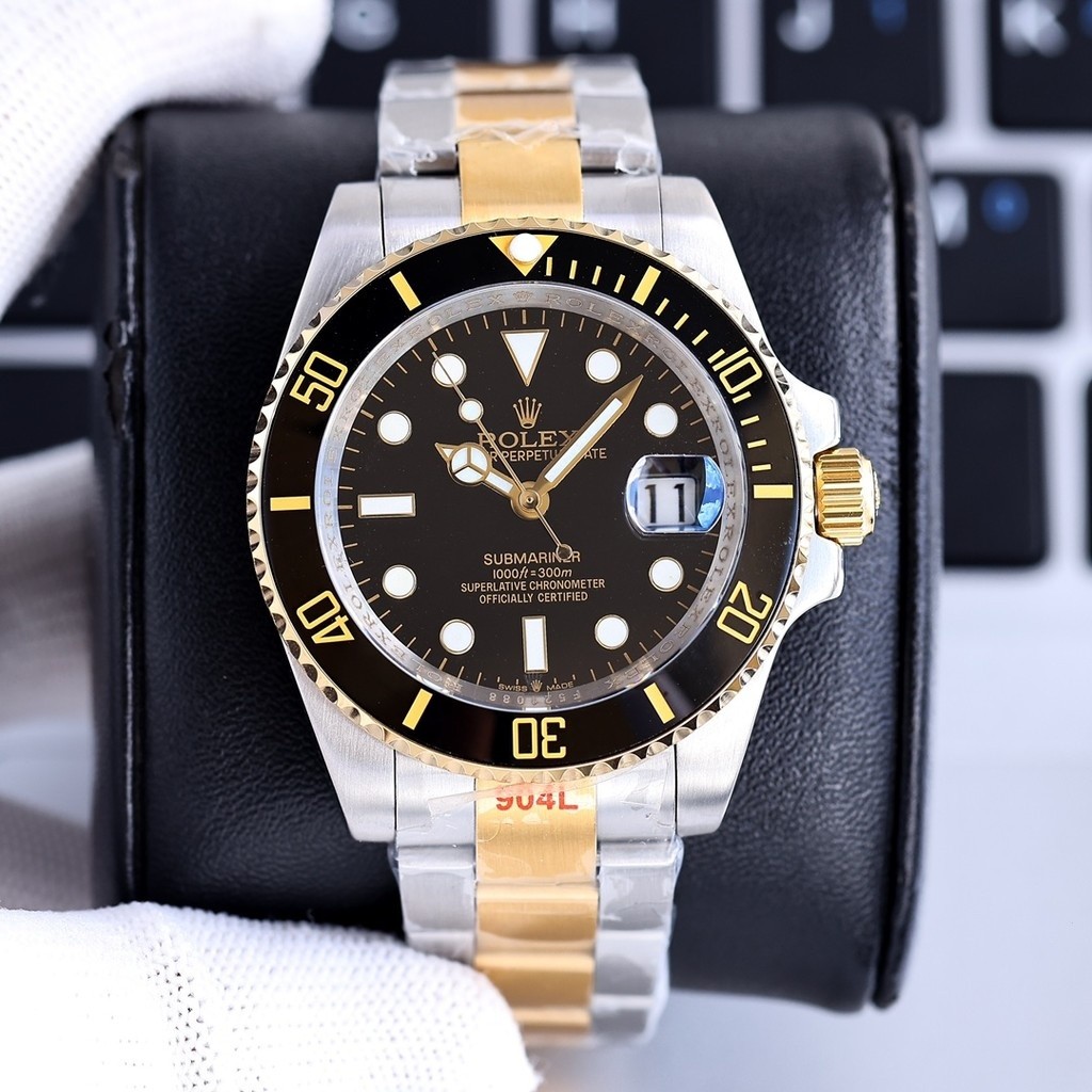 ROLEX Submariner qhz31 40mm รอบหน้าปัดนาฬิกาผู้ชายสายสแตนเลสแบบกลไกอัตโนมัตินาฬิกาผู้ชายแบบเรียบง่ายสำหรับเล่นกีฬา, ลำลอง