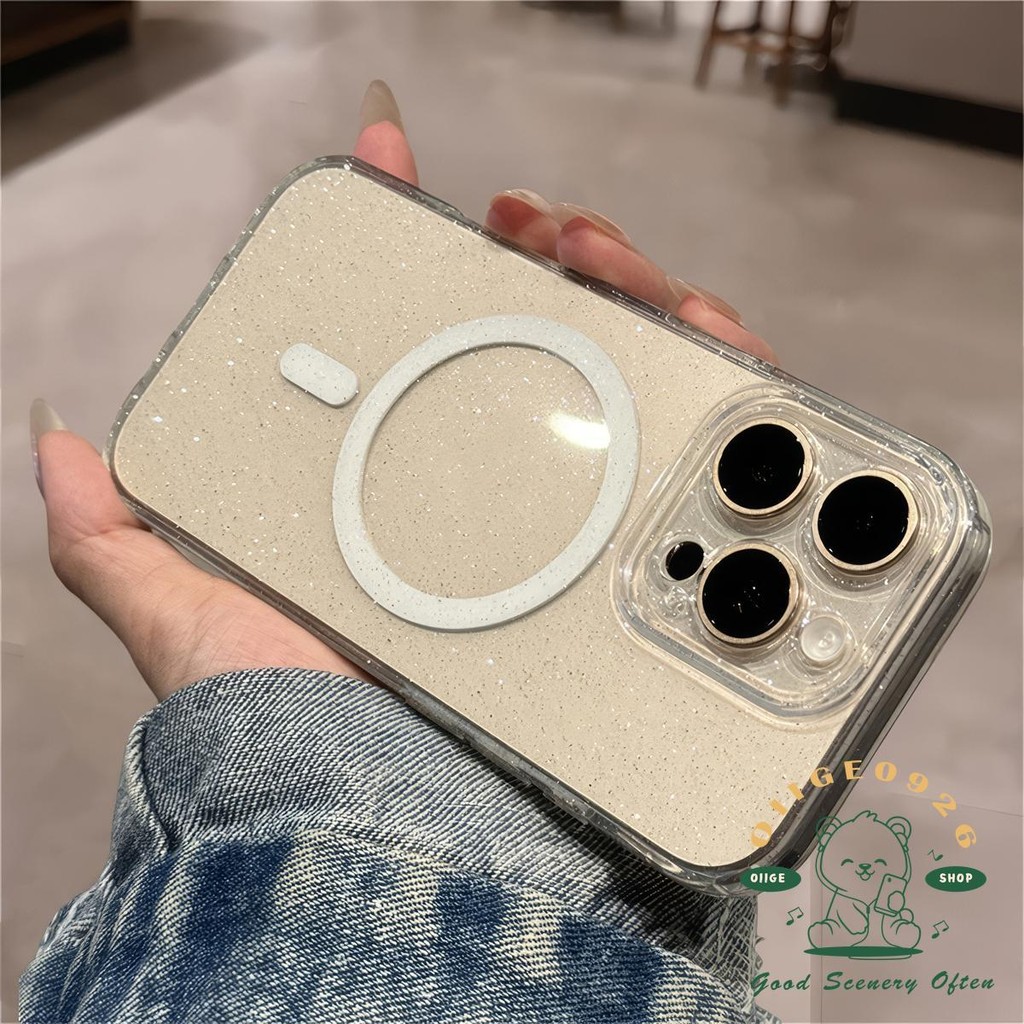 เคสโทรศัพท์แม่เหล็กแวววาว iphone16 Pro Max 15 14 13 เคสสําหรับเคส iPhone ซิลิโคนนุ่ม TPU กันกระแทก