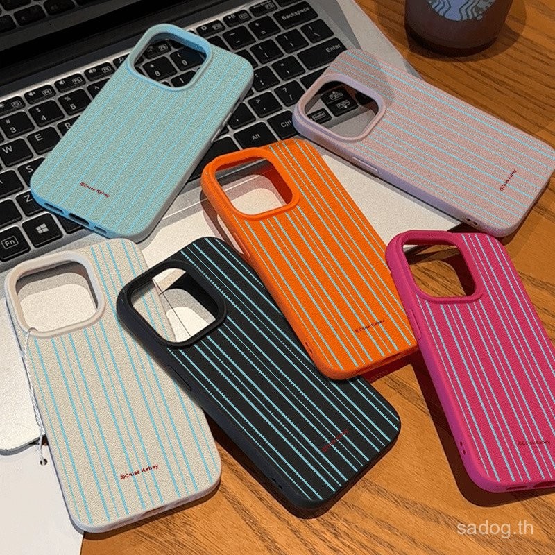 เคสโทรศัพท์มือถือแอปเปิ้ลลายทางสีฟ้าสดเกาหลีเข้ากันได้กับ iPhone 16PROMAX 11 13 12 14 15 PROMAX ป้องกัน14 15 16 PLUS เคสมือถือ11 15 12 13 14 Pro เคสนิ่ม16pro ป้องกันการตกหล่น fjl1