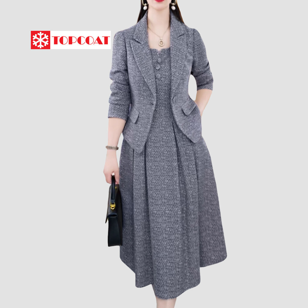TOPCOAT เดรส+สูทคลุม (Dressie set) ชุดเดรสเสื้อพร้อมเดรส มีซับใน (2 ชิ้น) สี : เทา น้ำตาล