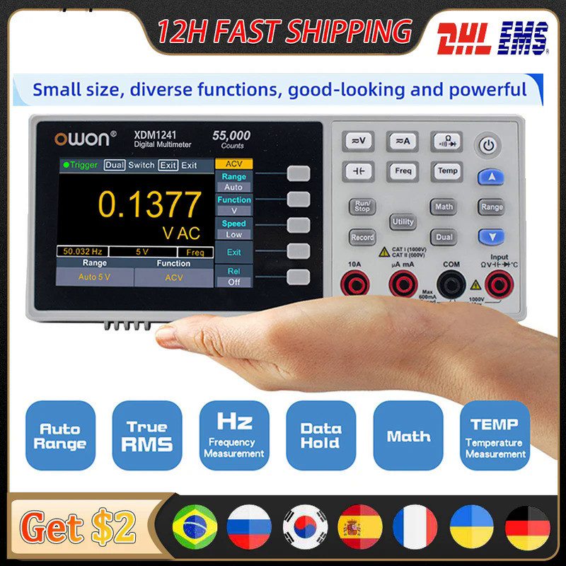 OWON XDM1241 Bench Digital Multimeter 55000 Counts TrueRMS 3.5" LCD Current Voltmeter USB Deaktop Mu