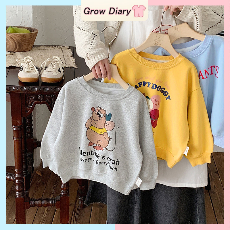 เด็กสาวเสื้อกันหนาวแขนยาวสไตล์เกาหลีสาวน่ารักการ์ตูนพิมพ์ด้านบน2-7ปี