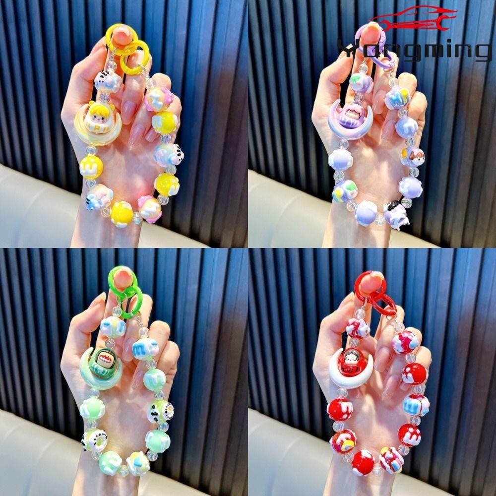 หยางหมิง พวงกุญแจจี้กระเป๋า,ลูกปัดมือวาดสายคล้องโทรศัพท์มือถือ,ของขวัญที่มีสีสันอินเทรนด์ดวงจันทร์โทรศัพท์เสน่ห์เชือก