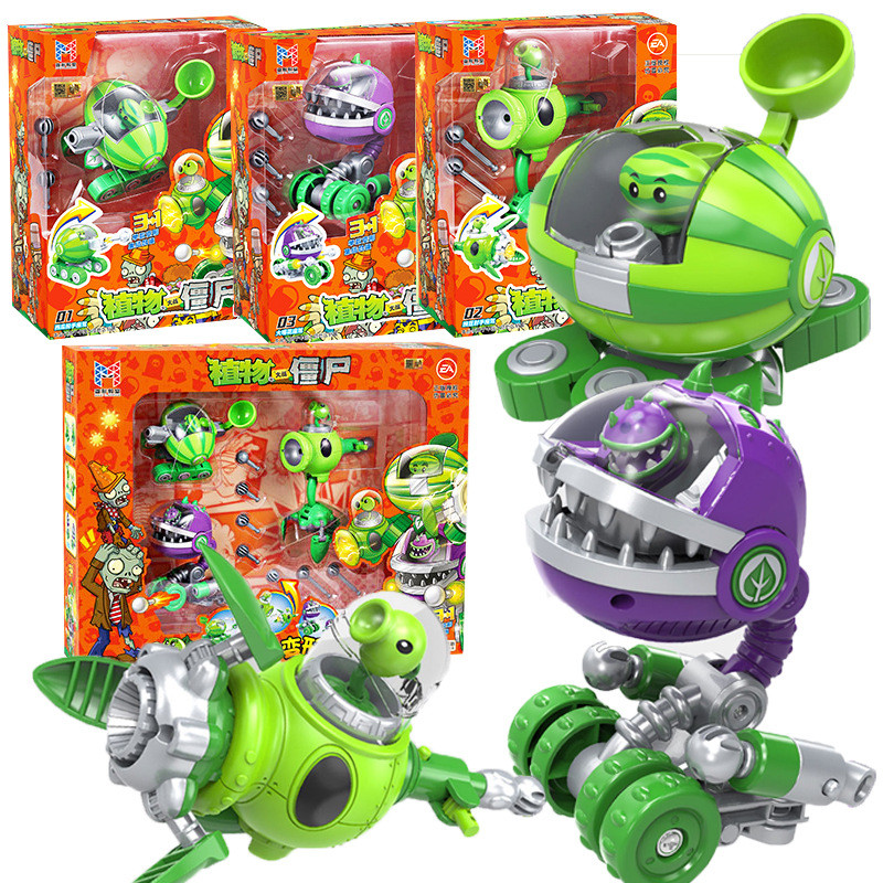 Plants vs. ของแท้ Zombies ของเล่นแตงโม Pea Shooter ดอกไม้ปากใหญ่ Ejection ของเล่น Launchable Transformable หุ่นยนต์ Fit Pea Shooter ของขวัญเด็ก