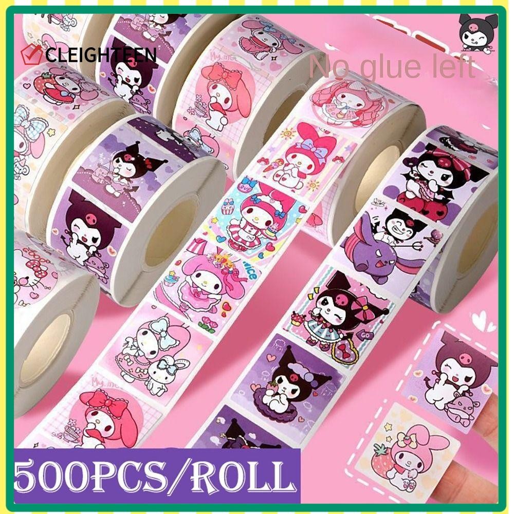 Cleighteen 500 ชิ้น/ม้วนสติกเกอร์การ์ตูน,กันน้ํา Self-กาว Sanrio สติกเกอร์,คุณภาพสูง Kuromi Melody HelloKitty กระดาษเทปการ์ตูนสไตล์เครื่องเขียนนักเรียน