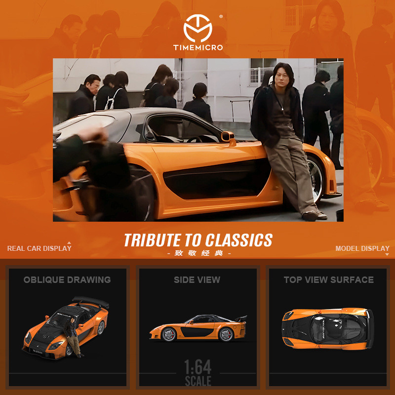 TimeMicro-TM 1/64 Fast and Furious Mazda RX-7 โมเดลรถ รถของเล่น สําหรับเด็กผู้ชาย ของขวัญวันเกิด ของเล่นเด็ก รถสะสม#peetyeee