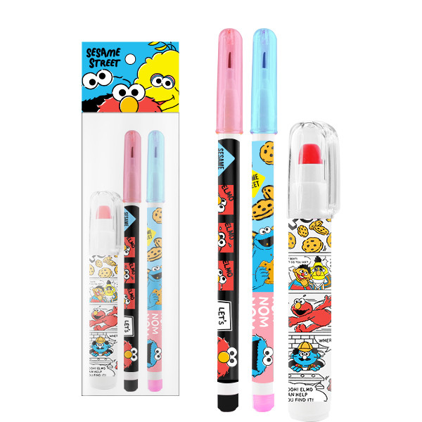 Bundanjai (เครื่องเขียน) SST4-ดินสอ&ยางลบต่อไส้ : Sesame Street Rocket Pencils&Eraser Pack3 (RP-RES-401)