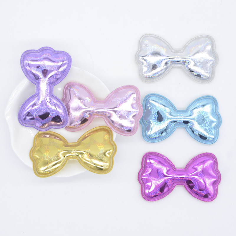 12 ชิ้น 60*35 มิลลิเมตรเบาะ PU Glitter Bow สําหรับ DIY กิ๊บติดผมโบว์แถบคาดศีรษะตกแต่ง Applique เสื้อผ้าเด็กหมวกกระเป๋าเครื่องประดับแพทช์