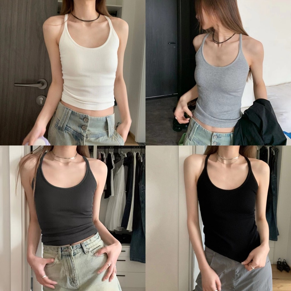 ❤Evelyn❤เสื้อกล้ามผู้หญิง แขนกุด สีพื้น เข้ารูป ผ้านิ่มเด้ง❣สไตล์ลำลอง เกาหลี❣#FY130