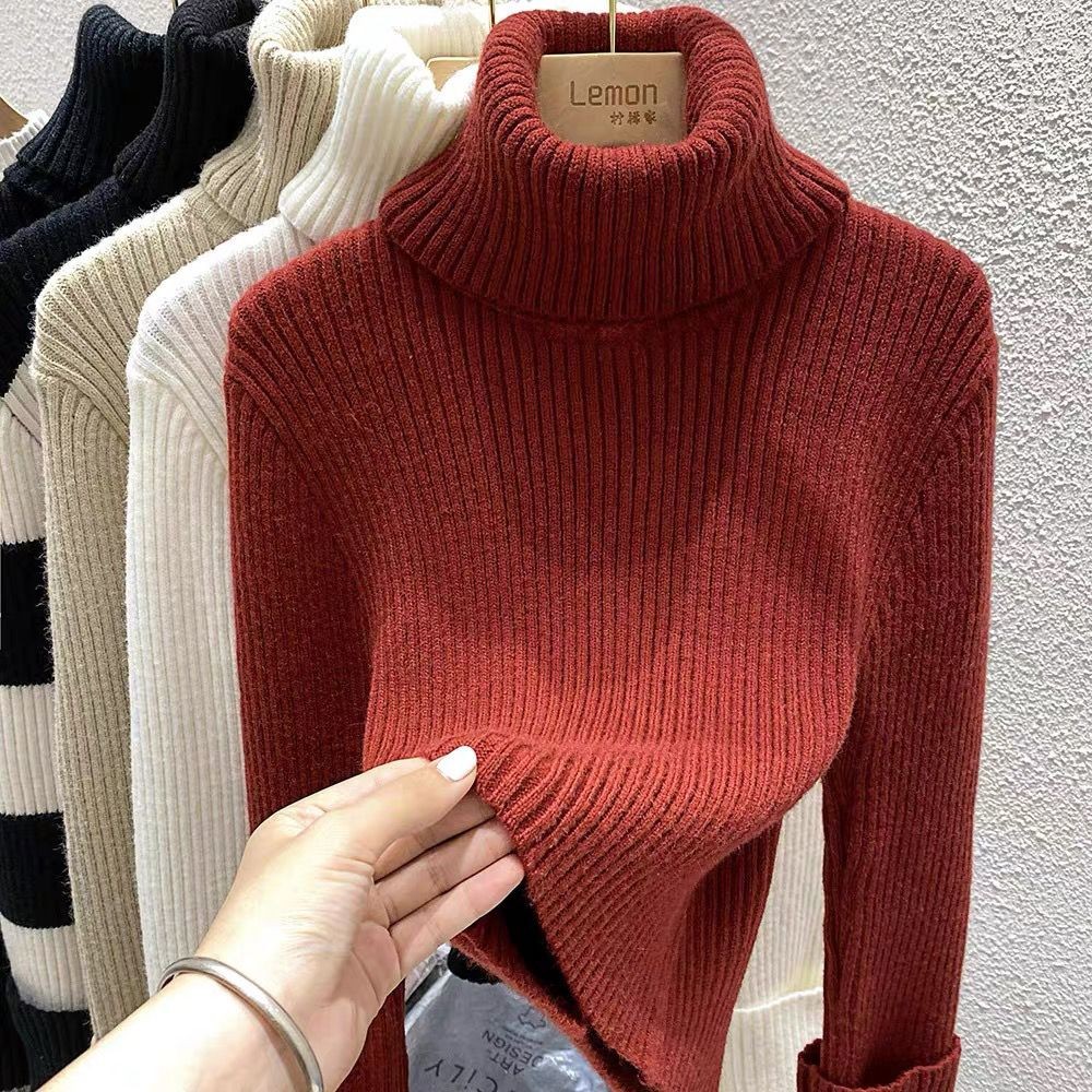 คริสต์มาสปีใหม่เสื้อถักผู้หญิงฤดูใบไม้ร่วงฤดูหนาวคอเต่าบางเสื้อกันหนาวหนาสีแดงเสื้อกันหนาวผู้หญิงสั้นด้านบน