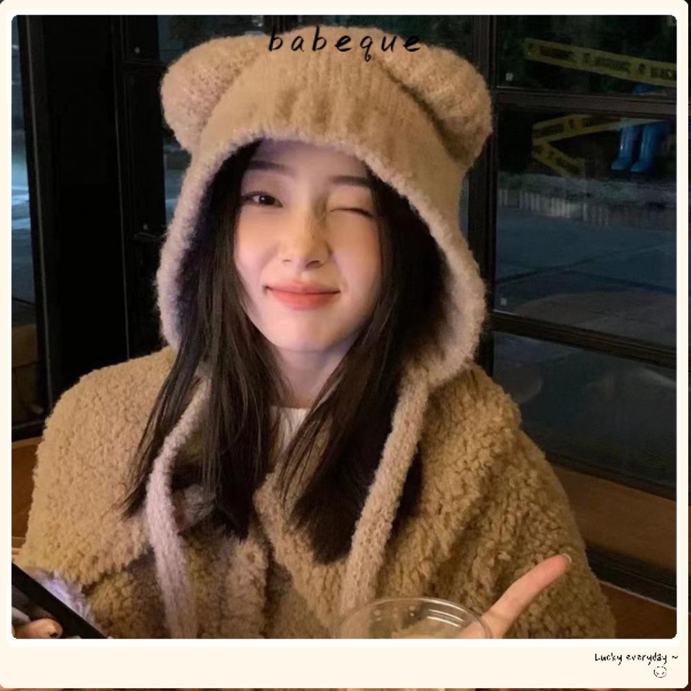 Babeque หมวกถัก, หมวกป้องกันหูนิชญี่ปุ่นสายยาว, หมวกฤดูหนาวน่ารัก Y2K Cool Beanie Hat Girl