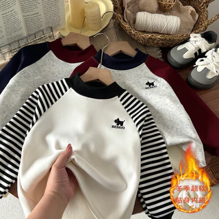 [มล] 80-160ซม.เด็กซับขนแกะด้านบนชายหญิงครึ่งคอสูงปักเสื้อกันหนาวซับขนแกะหนาฤดูใบไม้ร่วงฤดูหนาว
