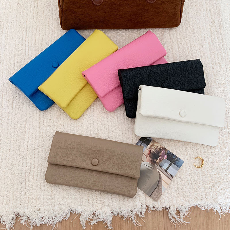 สีทึบที่เรียบง่ายแฟชั่นผู้หญิงกระเป๋าสตางค์ยาวหลายบัตรกรณีความจุขนาดใหญ่หัวเข็มขัดเหรียญกระเป๋าสตางค์