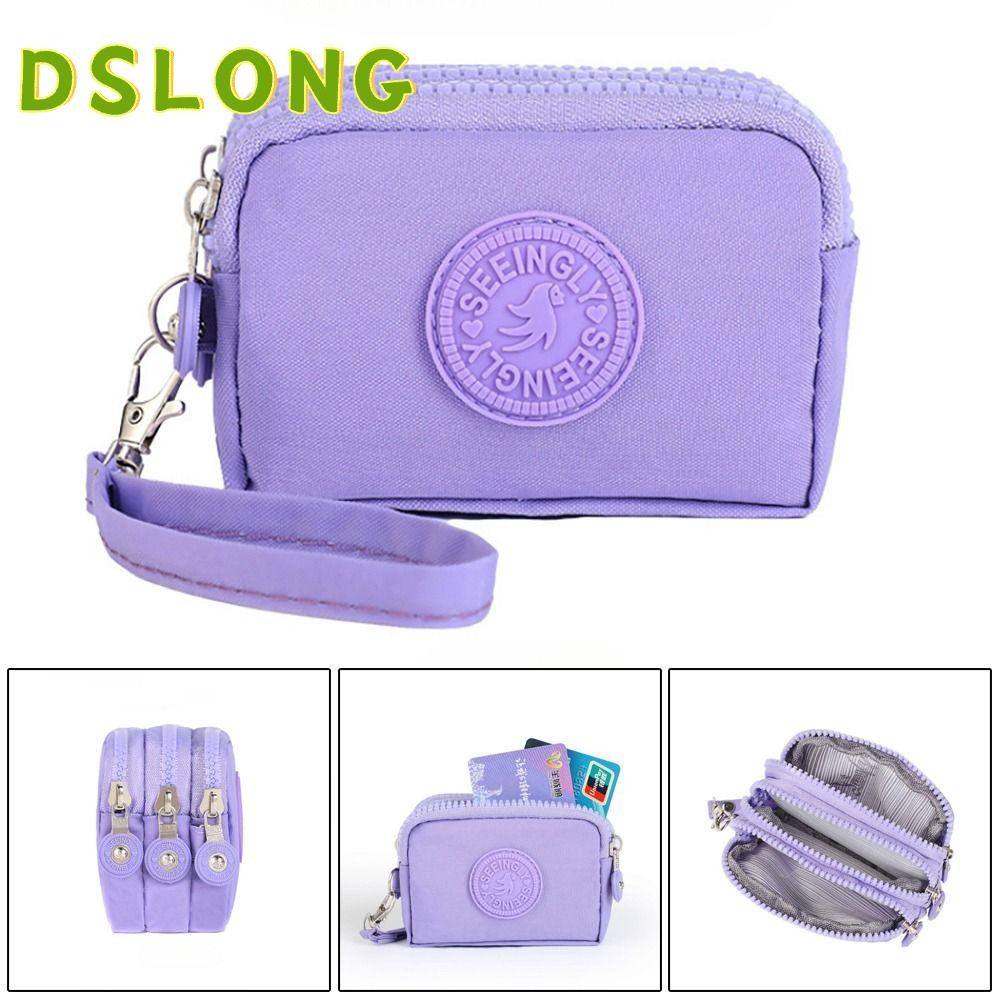 DSLONG กระเป๋าใส่เหรียญ มีซิป ความจุขนาดใหญ่ สามชั้น กันน้ํา ใส่บัตรเครดิต หูฟัง