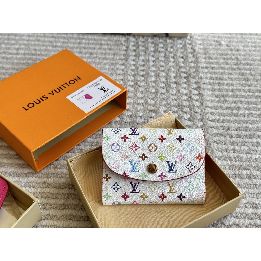 L-new กระเป๋าใส่บัตรสามสีสีขาว กระเป๋าซองจดหมายสีแดงผู้หญิง (พร้อมกล่อง)