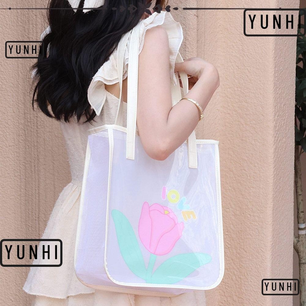 Yunhi Tote Bag, กระเป๋าถือใสเยลลี่กันน้ํา, แฟชั่น PVC ความจุขนาดใหญ่กระเป๋าเก็บฤดูร้อน