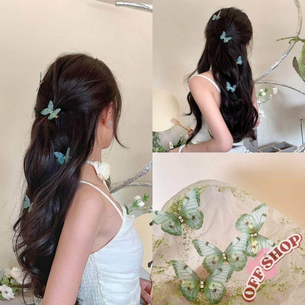 OFF SHOP 🥻ใหม่ 2025 กิ๊ฟติดผม ลายผีเสือ ตัวเล็กเขียวน่ารัก แฟชั่น' VO-14