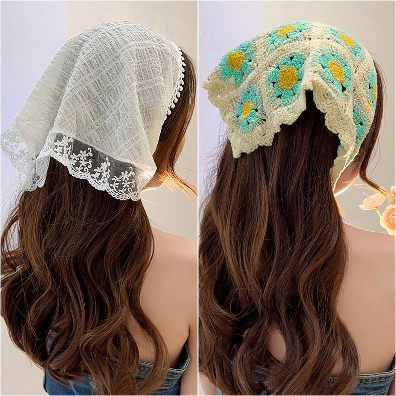 ผ้าโพกศีรษะลูกไม้สําหรับผู้หญิง 2025 ใหม่สไตล์พระผ้าพันคอสามเหลี่ยม - รูปที่ 3