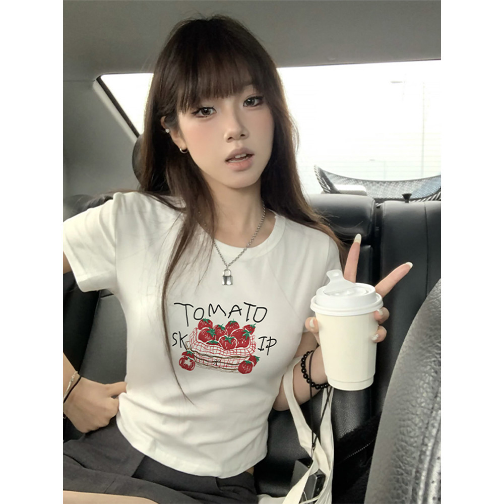 (จัดส่งตลอด 24 ชั่วโมง）Angle Official เสื้อครอป แขนสั้น baby tee เค้ก พิมพ์ลายตัวอักษร สําหรับผู้หญิง - รูปที่ 2