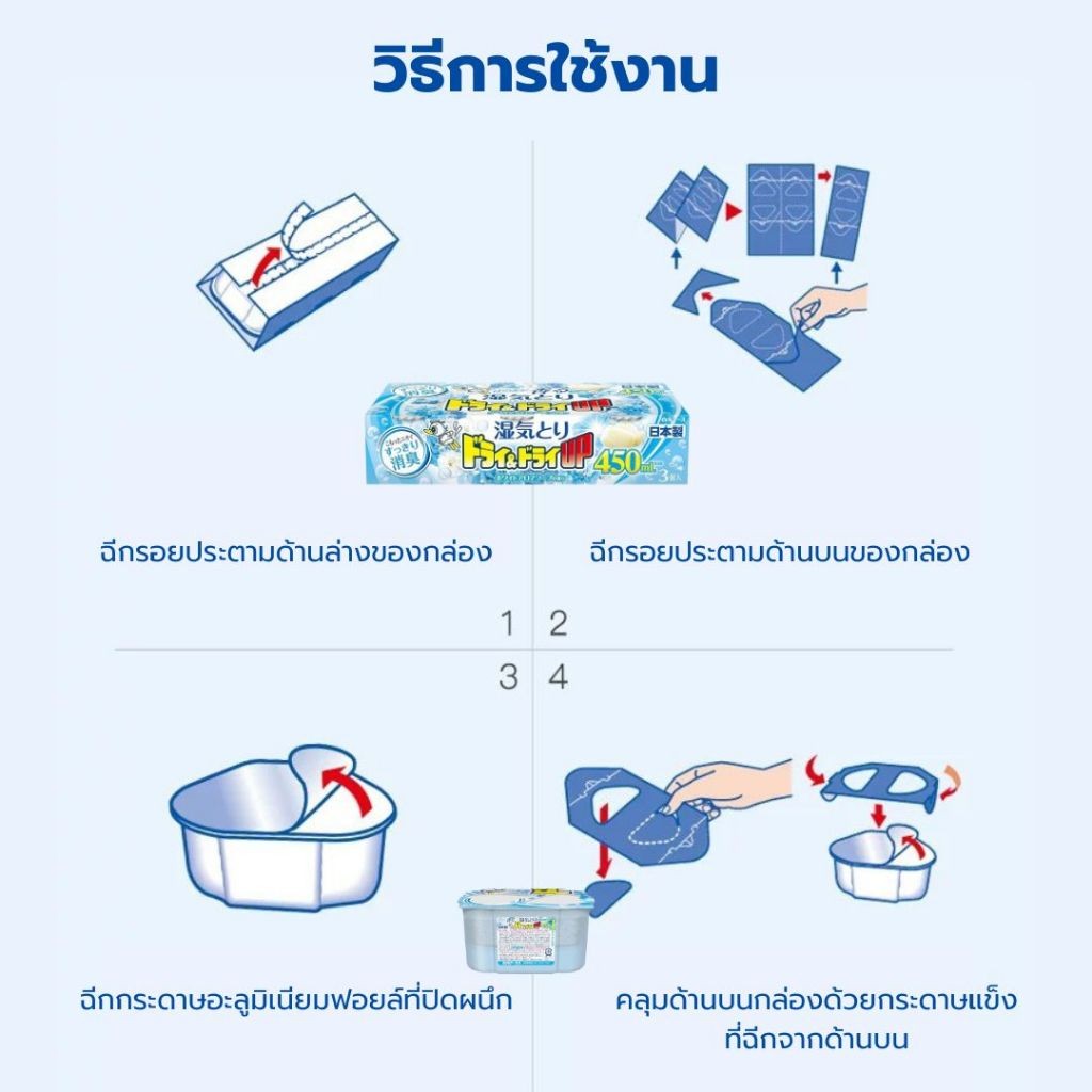 กล่องดูดความชื้น ผลิตโดยประเทศญี่ปุ่น แพ็ค 3 ชิ้น 450ml ลดความชื้น กลิ่นหอม
