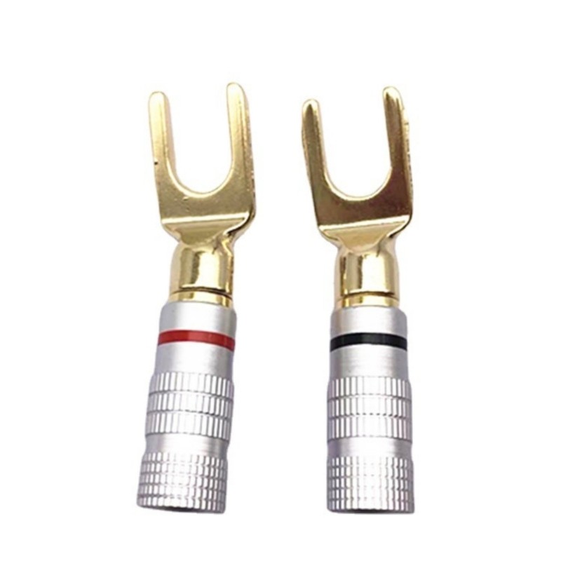 AMOOND Gold Plated 4mm Banana Fork Shape Y Spade Speaker Plug Connector สําหรับ Auditory