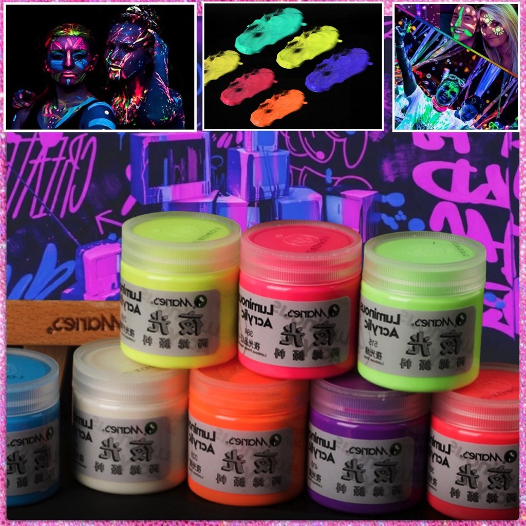 🚀 สีอะคริลิค เรืองแสง สีสะท้อนแสง สีเรืองแสง ขนาด 50 ml ขวดใหญ่พิเศษ นีออน พรางหน้า เพ้นท์หน้า บอดี้เพ้นท์  🚀