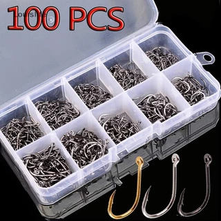 Llph 100 ชิ้นตะขอตกปลาชุดเหล็กคาร์บอนวงกลมเดียวตะขอตกปลา Fly ตกปลา Jip Barbed ปลาคาร์พตะขอ Sea Tackle อุปกรณ์เสริม LLP