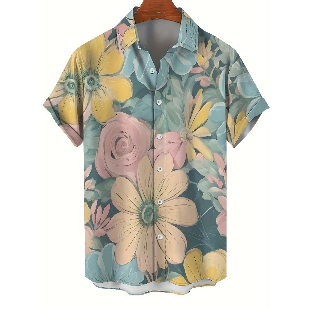 สงกรานต์พิมพ์ชายเสื้อดอกไม้ฮาวายชายหาดสไตล์เสื้อลําลองแขนสั้นไม่จํากัดเพศแฟชั่นสไตล์ฮาราจูกุท็อปส์