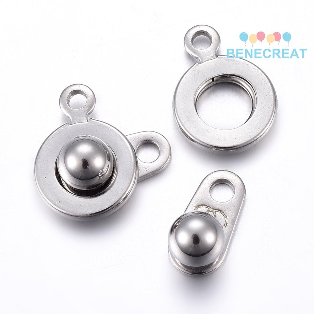 50 ชุด Non-Tarnish 201 สแตนเลสสตีล Snap Clasps สีสแตนเลส 15x9x5 มม.รู: 1.5 ~ 1.8 มม.