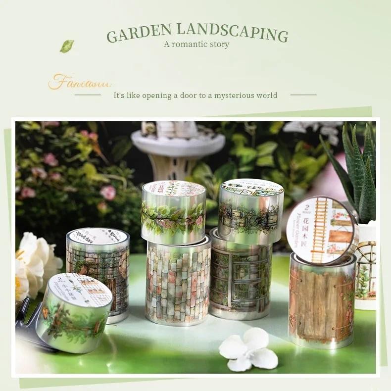 Jianwu 2 ม้วนสวนดอกไม้ Secert สภาพแวดล้อม Series Vintage รั้วภูมิทัศน์วัสดุ Collage เทป Creative Journal เครื่องเขียน