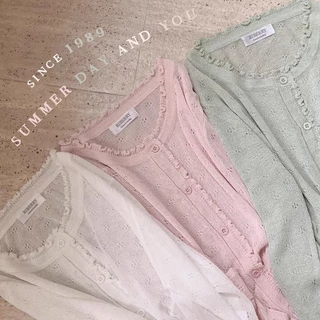 คาร์ดิแกนถักสั้นแบบบางพิเศษโปร่งแสงจากผ้าลินินเทียม เสื้อฤดูร้อนสำหรับเครื่องปรับอากาศ K's Diao Woma Note SIOH