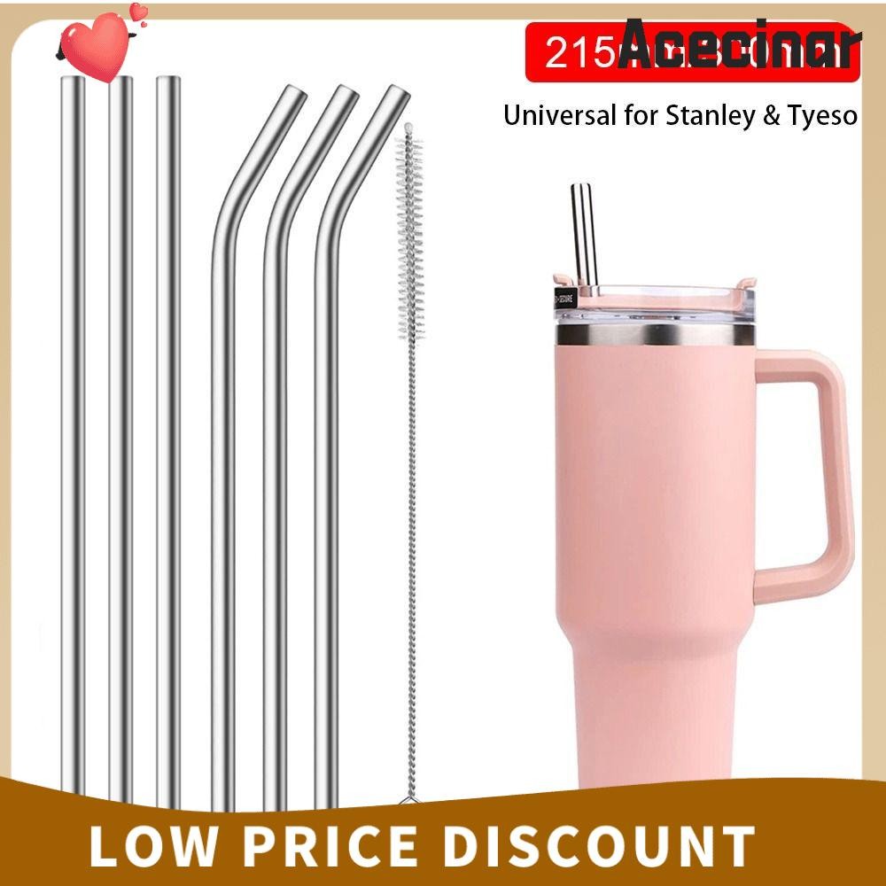 ACECINAR 1 ชิ้นหลอดสแตนเลส,เงินตรง Bent ถ้วยฟาง, 6 มิลลิเมตร 8 มิลลิเมตรนํามาใช้ใหม่ดื่มเปลี่ยนฟางสําหรับ 30 ออนซ์ 40 ออนซ์ Tyeso ถ้วย