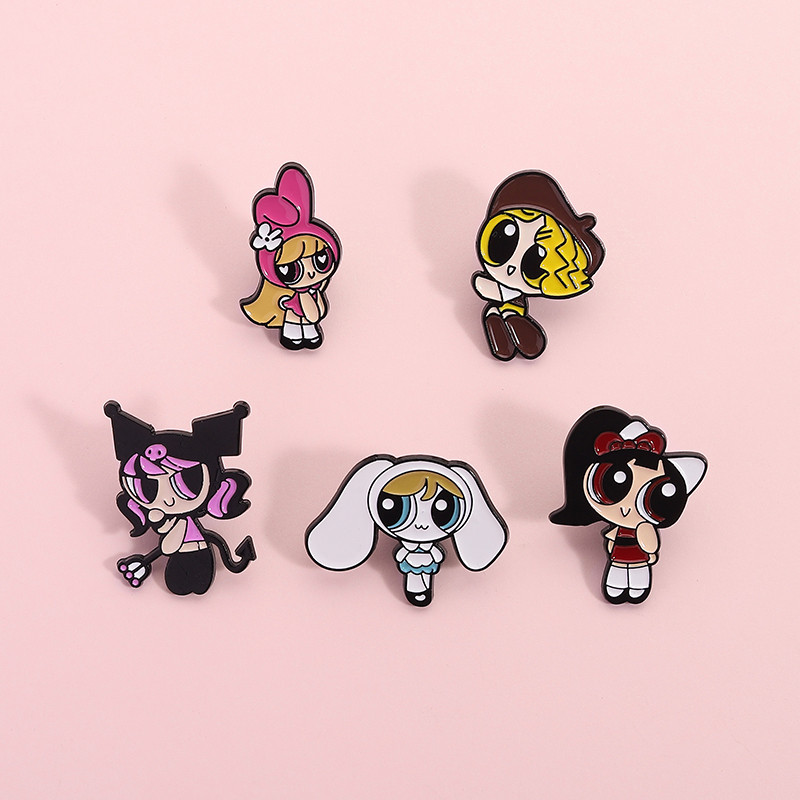 การ์ตูน Powerpuff Girls เข็มกลัด Pins อะนิเมะ Sanrio ตัวละครภาพยนตร์เข็มกลัดป้ายอุปกรณ์เสริมของขวัญ