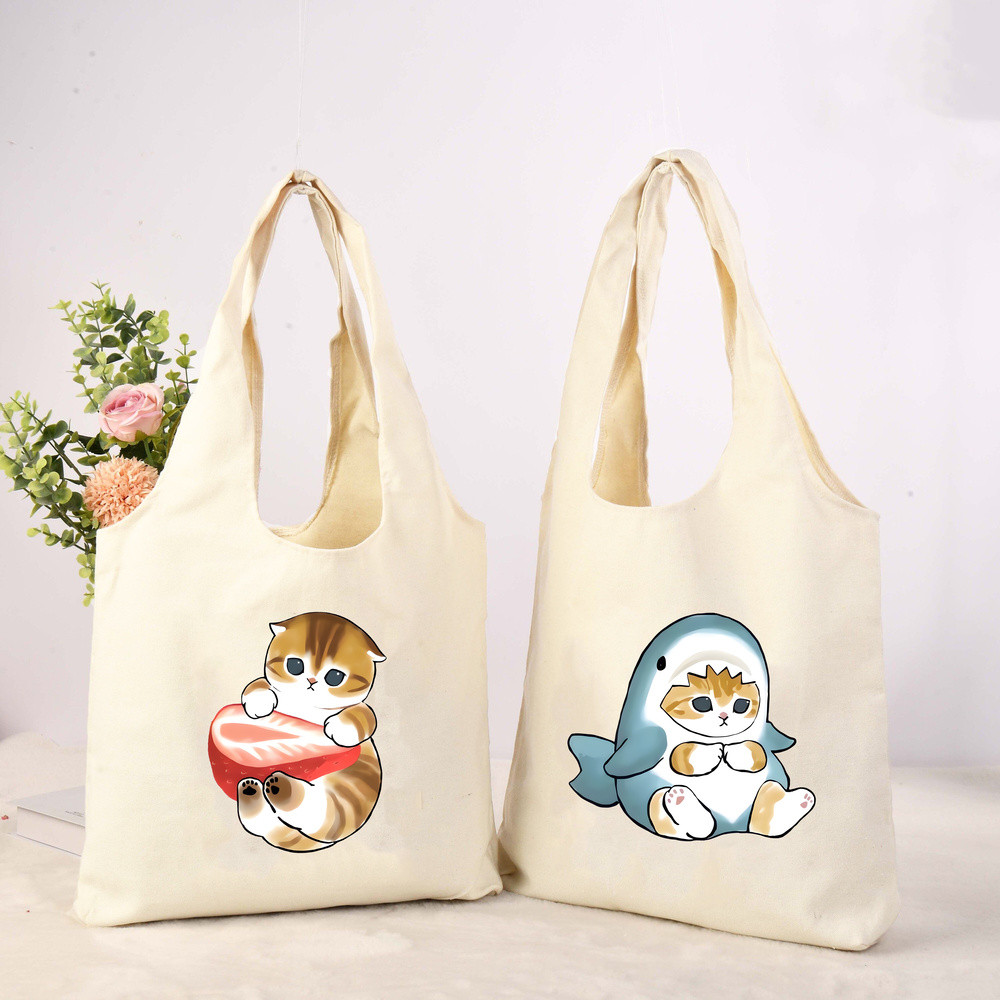 การ์ตูน Mofusand Cat Tote กระเป๋าน่ารักขนาดใหญ่ความจุผ้าใบกระเป๋าถือ Casual กระเป๋านักเรียนกระเป๋าช้อปปิ้งของขวัญสําหรับเด็ก