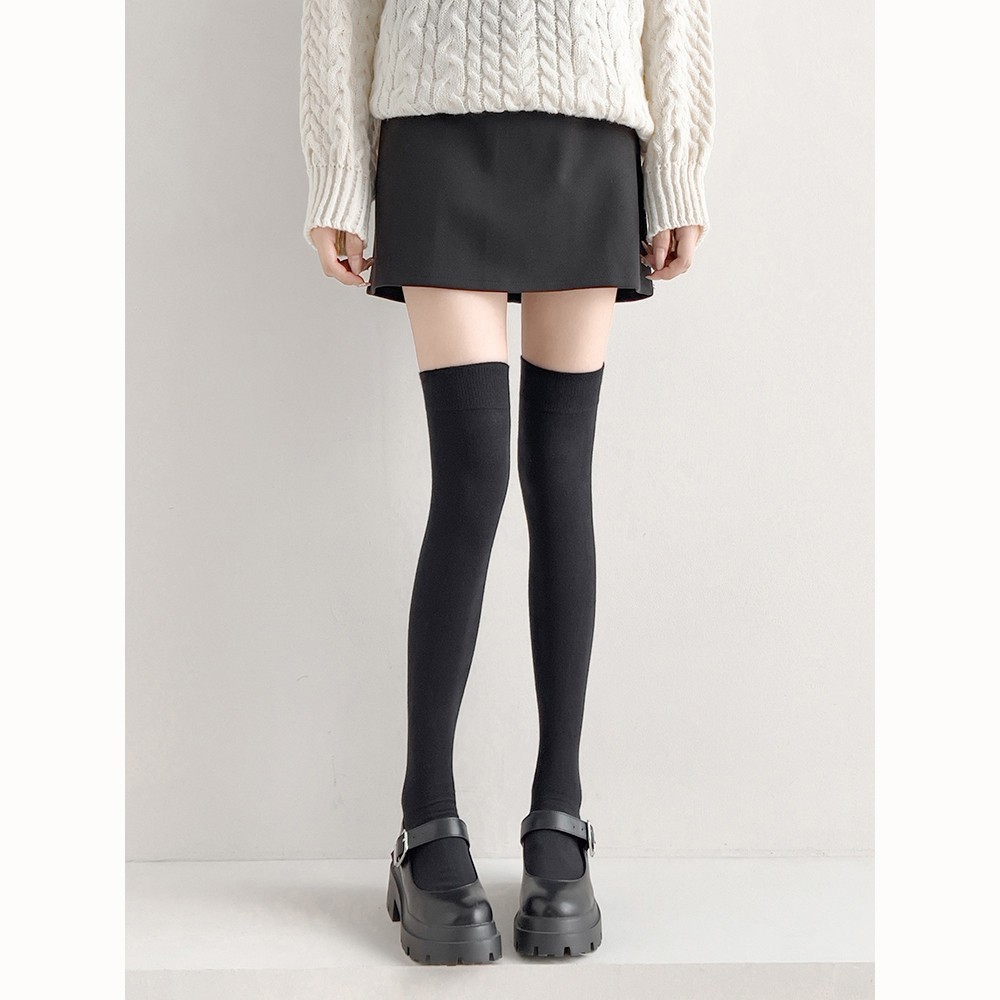 ถุงเท้ายาว ถุงน่องเนือเข่า สไตล์โลลิต้า ยืดหยุ่นสูง สีพื้น สําหรับสวมใส่ทุกวัน - รูปที่ 4