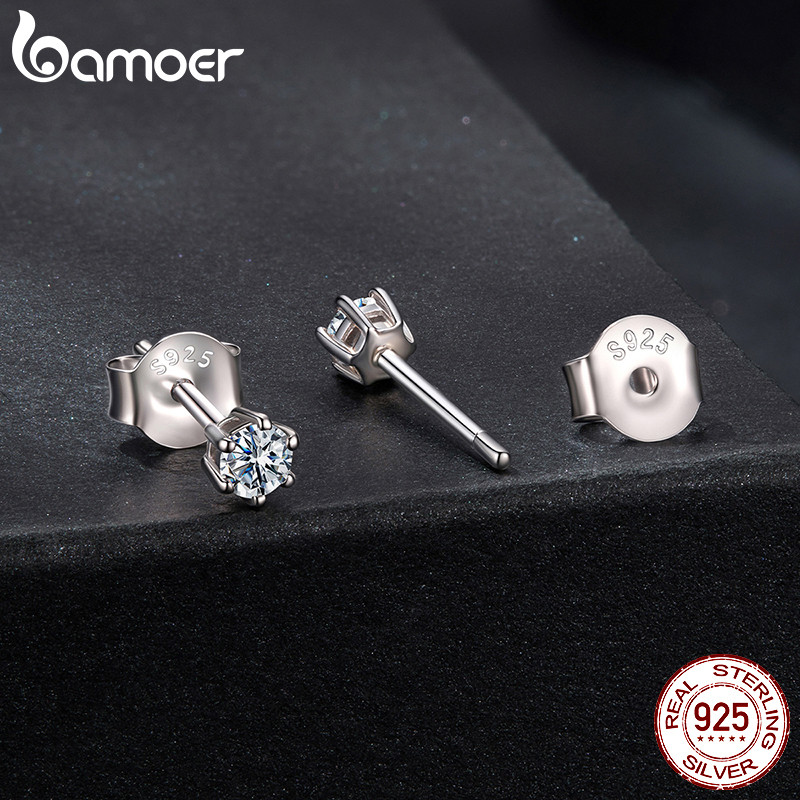 Bamoer ต่างหูเงินแท้ 925 หกง่าม Moissanite S รูปที่ 4