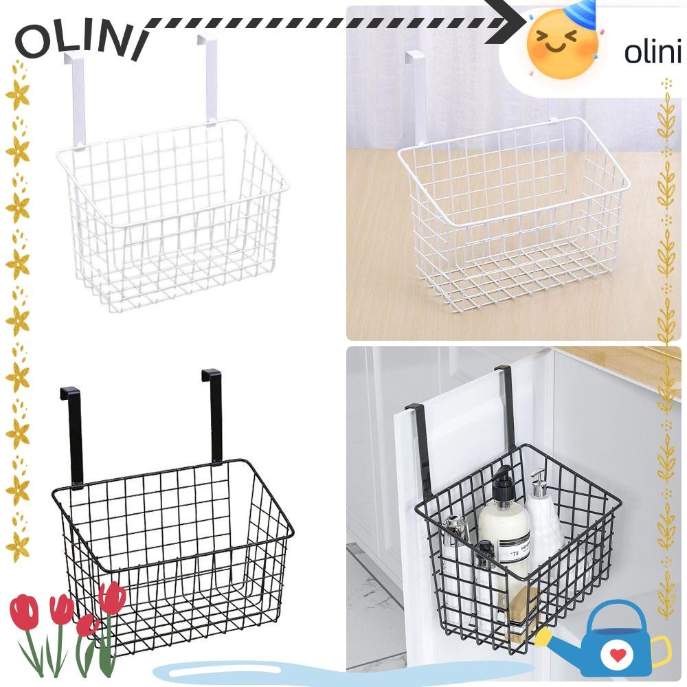 โอลินี 1ชิ้นเหล็กตะกร้าเก็บ,ตารางที่มีตะขอประตูหลังแขวนตะกร้า,ทนทานสีดําสีขาวแขวนชั้นเก็บห้องครัวขวดปรุงรส