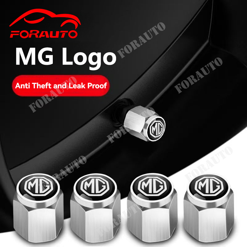 จุกลมยางรถยนต์ พร้อมโลโก้  จุกปิดลมยาง ฝาปิดจุกลม ยางรถยนต์ MG สีขาว/สีดำ 1 ชุด (4 อัน) – Car Tire Valve Caps