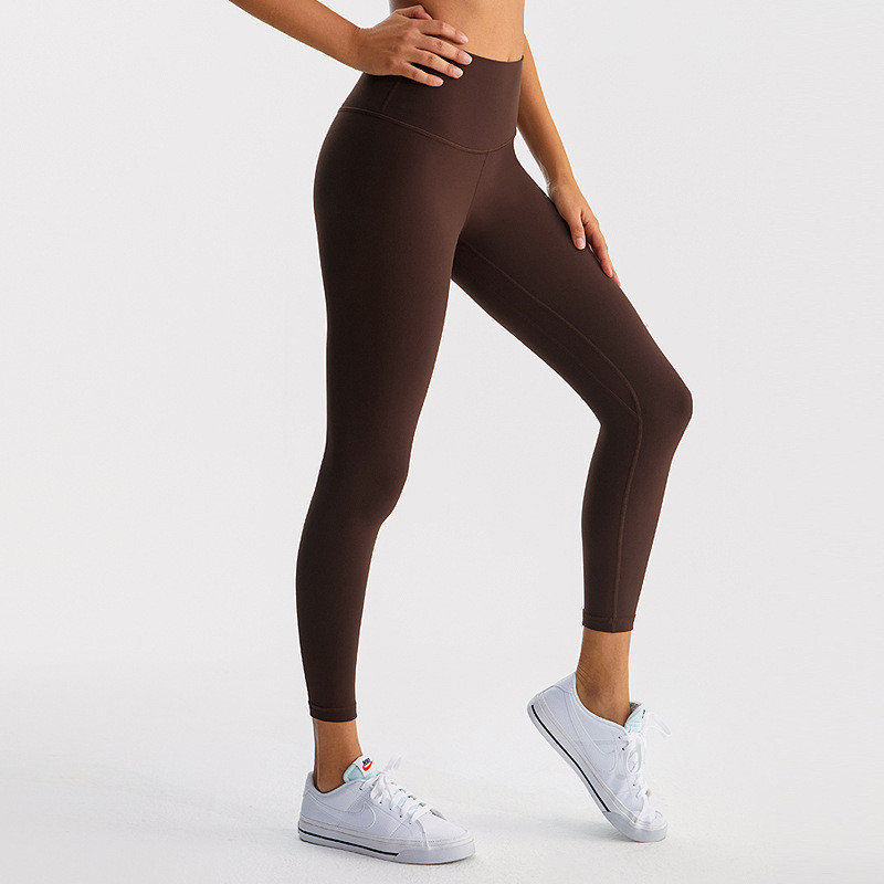 Lululemon Womens High-Rise Yoga Pants - เลกกิ้งกีฬายืด 9 นิ้วระบายอากาศได้สีเบจ - รูปที่ 4
