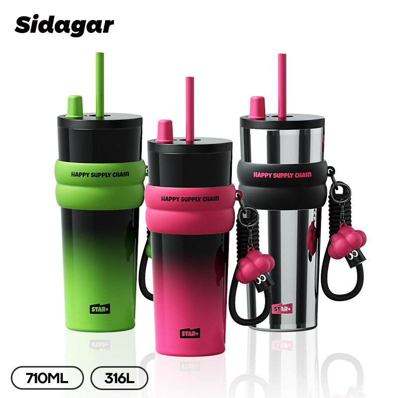 Sidagar 316 สแตนเลส แก้วน้ำเก็บอุณหภูมิ แก้วเก็บความเย็น กีฬาขวดน้ําแก้วฉนวน กระติกน้ำสูญญากาศพร้อมฟาง starplus แก้ว